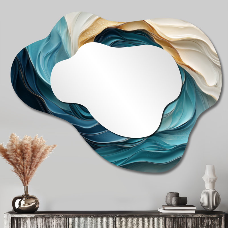 Aqua Coastal Spirals Of Waves - Miroir mural décoratif en spirale abstrait nuage, 27 po x 35 po