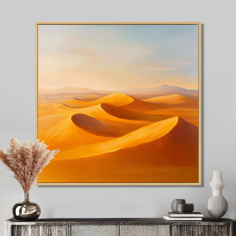 Lumière des dunes d'ambre - Toile encadrée du désert, H 36 po x l 36 po, Cadre naturel flottant
