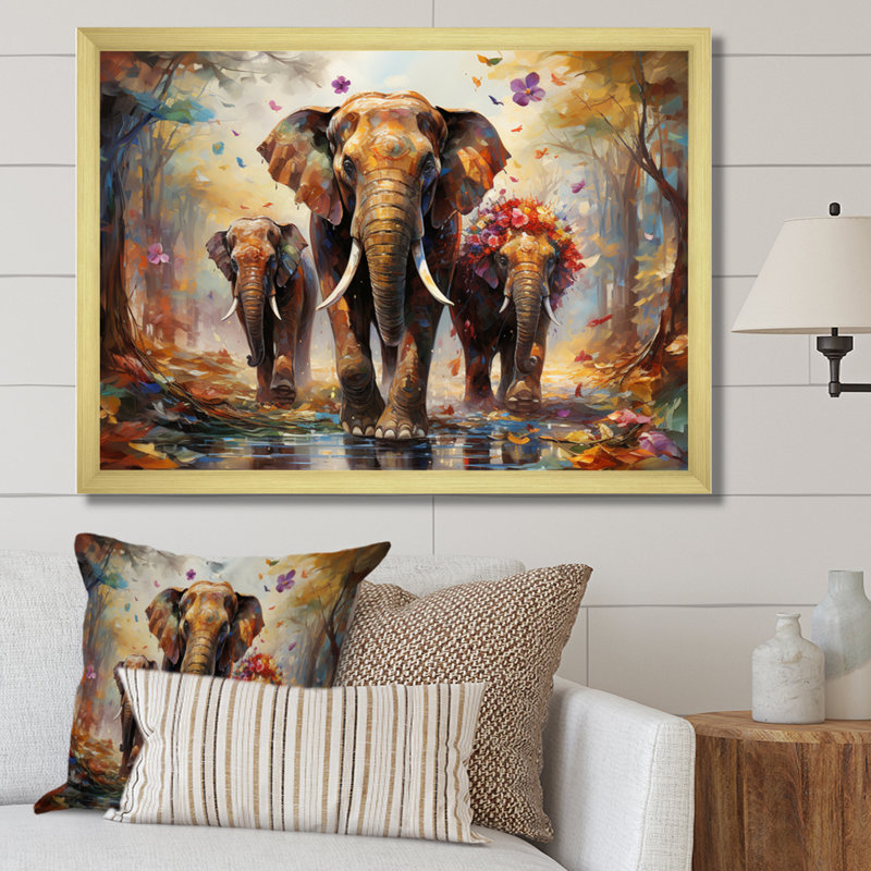 Art asiatique, éléphants thaïlandais VII, reproduction d'art sur toile, H 24 po x l 32 po x P 1 po, Encadrement doré