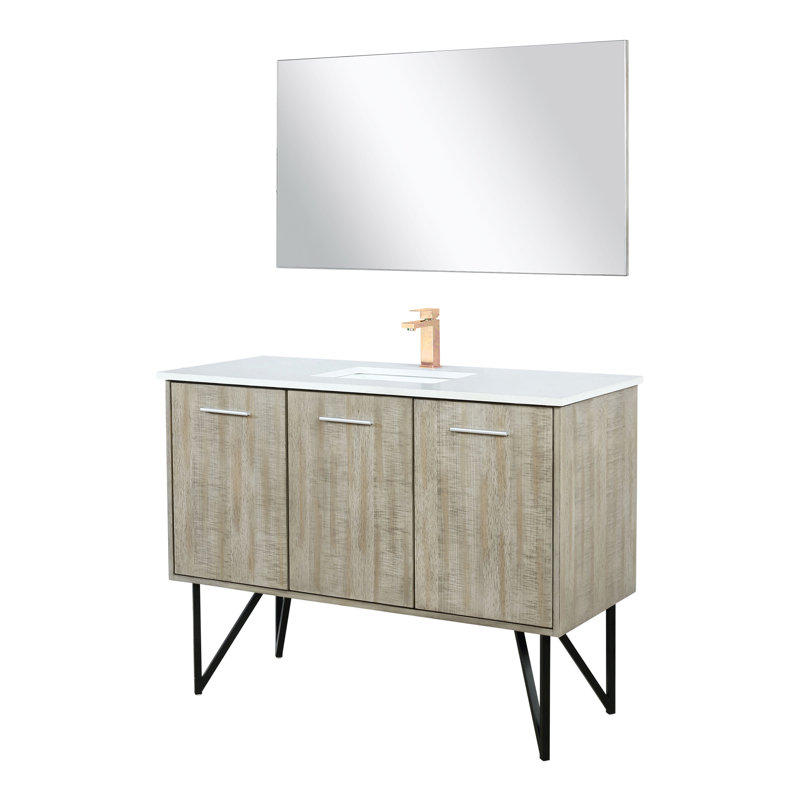 Lancy 48 in W x 20 in D Single Bath Vanity Mirror and Faucet Set, White Quartz