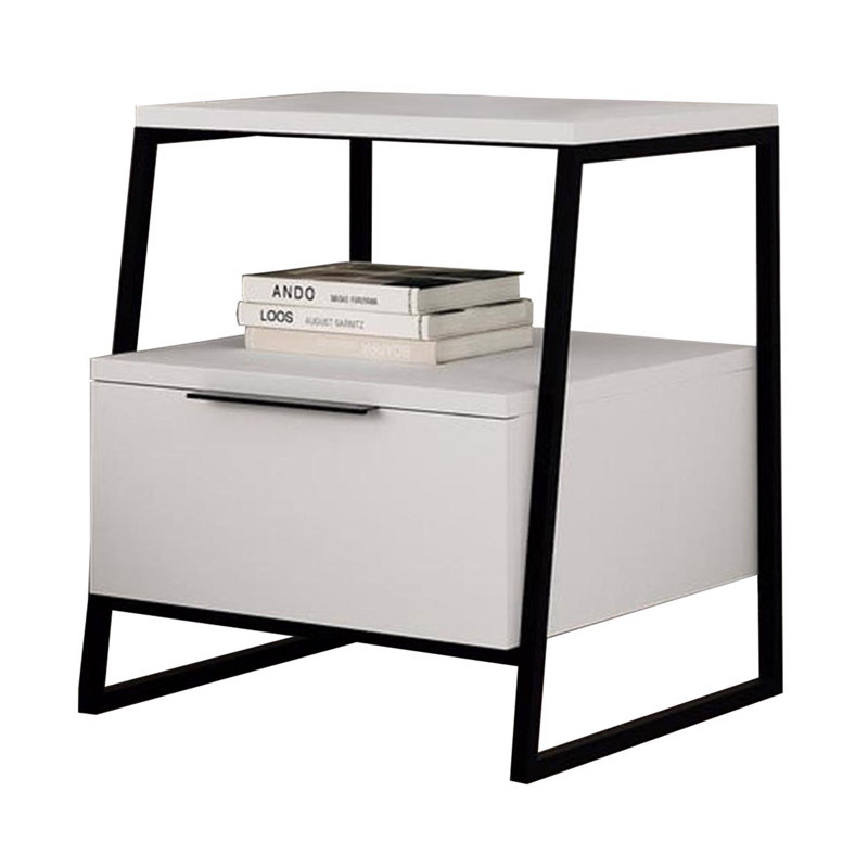 45cm W Metal Bedside Table, White