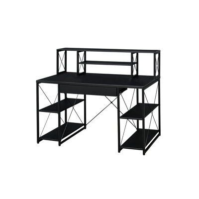 Sleek Black Office Desk With Ample Compartment Organization Modern A Spacious Work Surface