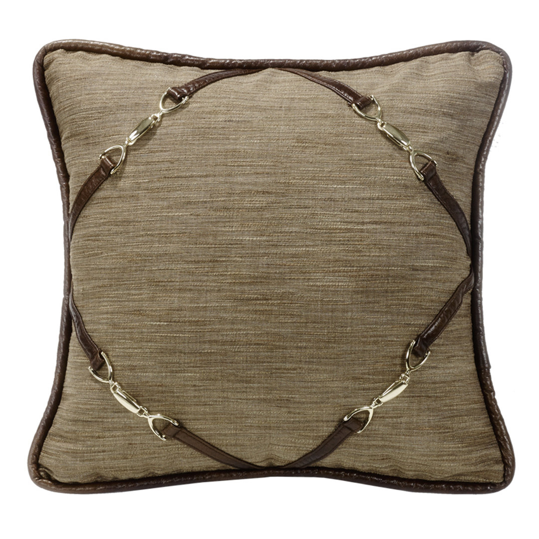 Highland Lodge Olive/Brown Jacquard Buckle Cornered Rustic Cabin Lodge 18x18 inch Decorative Throw Pillow Paseo Road by HiEnd Accents