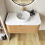 Ensemble de meuble-lavabo mural rayé pré-assemblé à bords arrondis avec lavabo rond en céramique et tiroir, sans robinet-2046152250