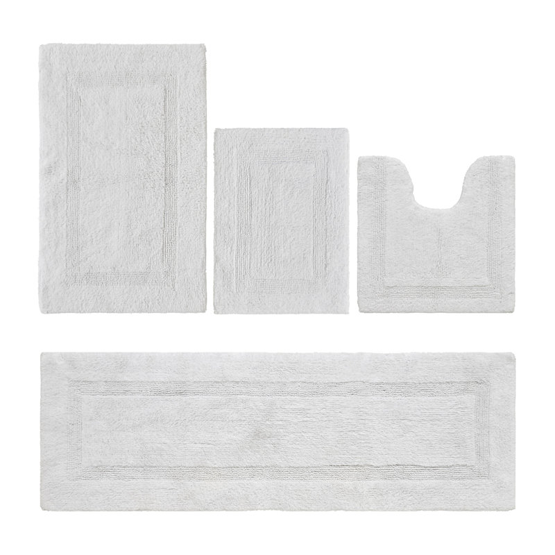 Adelen Premium 2370 GSM 100% Cotton 4 Piece Bath Rug Sets, Machine Washable, Super Absorbent & Tufted Weave Reversible Bath Mat for Bathroom, Shower, and Tub, Oeko-Tex Certified Bathroom Rugs, White