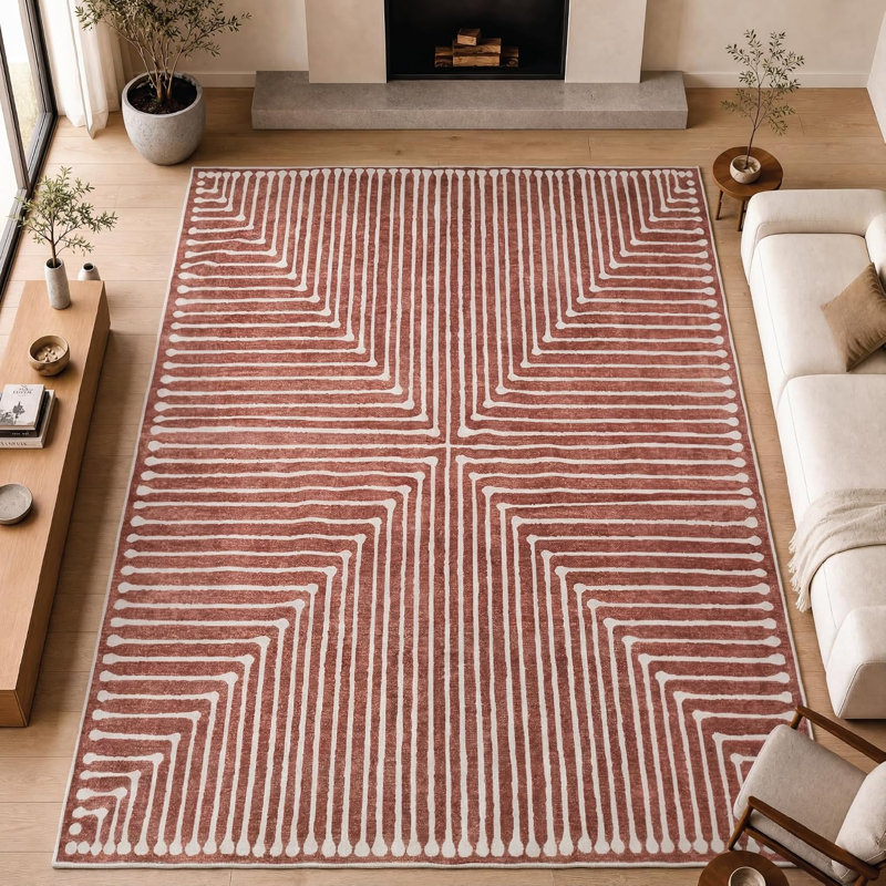 Knidos - Tapis d'intérieur lavable à la machine - Tapis beige 9 pi x 12 pi orange, Rectangle 9 pi x 12 pi