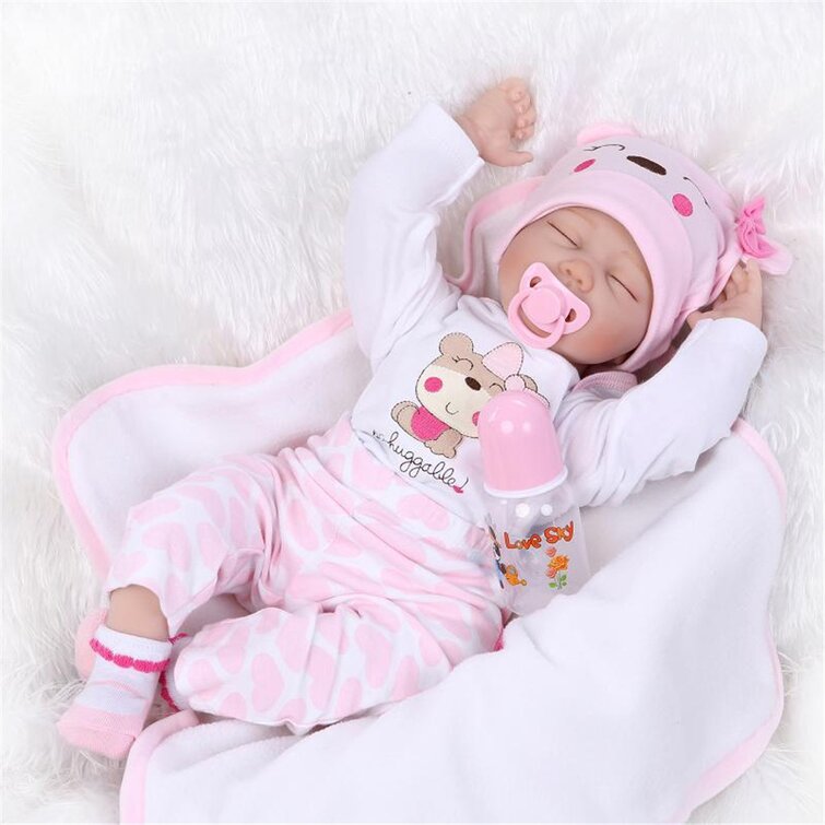 Reborn Baby Doll Soft Silicone Vinyl 22Inch 55Cm Lovely Lifelike Cute Baby  Boy Girl Toy Pink Sleeping Baby Doll Cute Girl