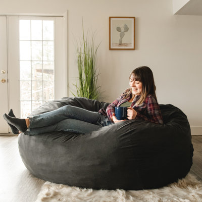 Big Joe Fuf Giant Foam Bean Bag Chair, Oversized Couch with Removable Cover for Kids, Teens, Adults, Onyx Lenox, Durable Woven Polyester