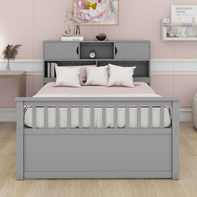 Platform Bed Frame With Storage Bookcases And Shelves,Four Drawers
