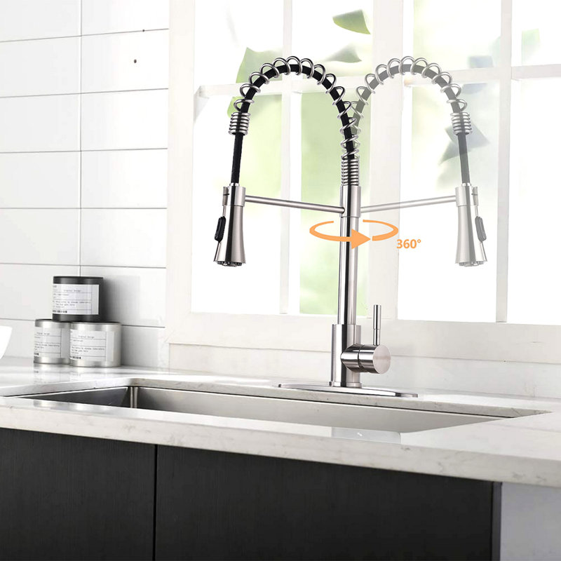 Robinet d'évier de cuisine commercial avec plaque de pont, Nickel brossé
