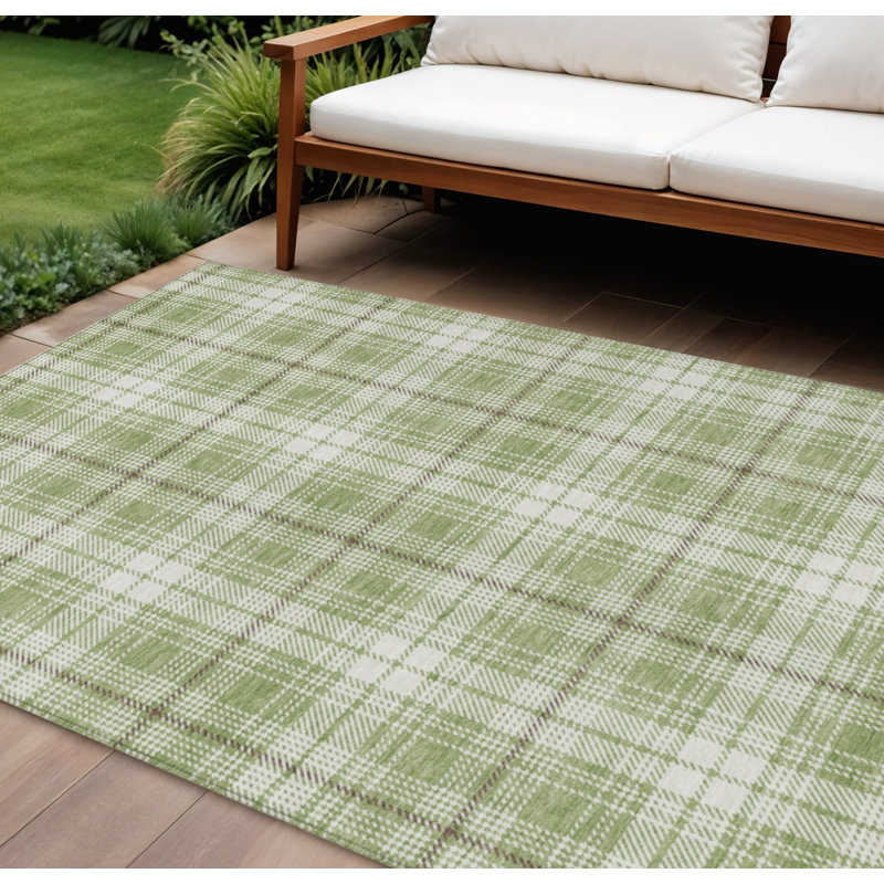 Tapis d'intérieur / extérieur lavable 9 pi x 12 pi vert artichaut brun et ivoire