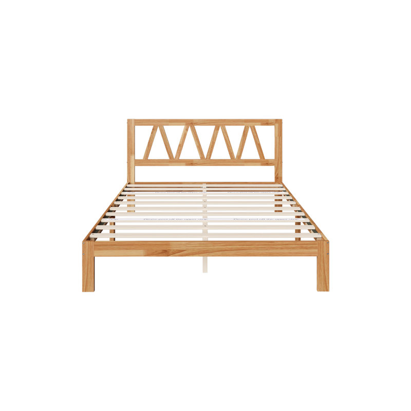 Base de lit en bois massif avec tête de lit, Grand, Cerisier