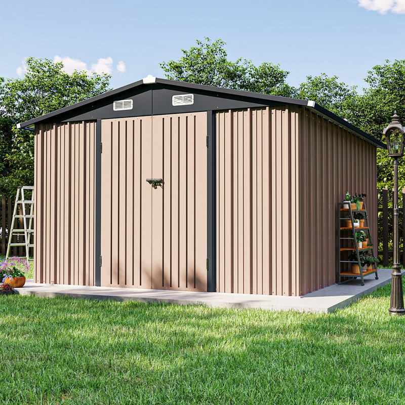 10 Ft. W X 12 Ft. D Outdoor Metal Storage Shed, Brown