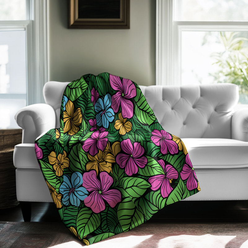 Couverture en sherpa de qualité supérieure Rainforest Spring Floral Magic - 1 pièce, Lit simple