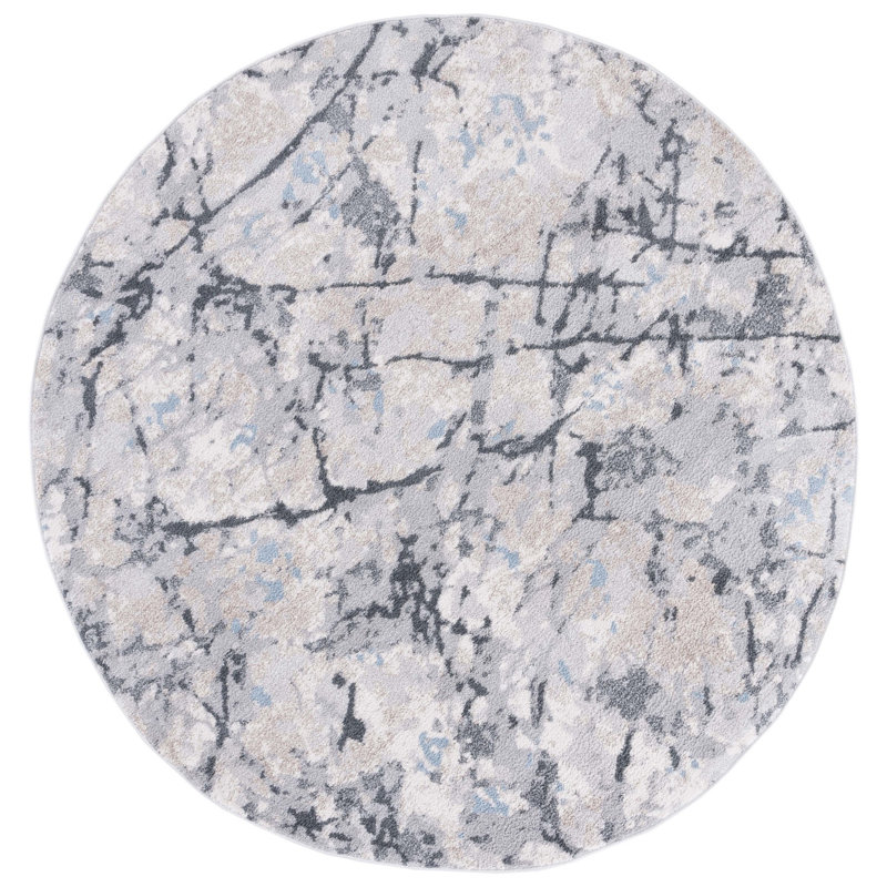 Tapis abstrait ivoire / gris Ethellee, Rond 6 pi 7 po