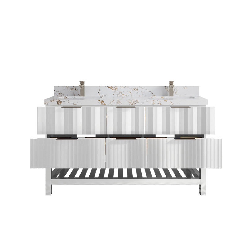 Catalina 60 " W Freestanding Standard Free Standing 2 Double Vanity Bathroom Vanity With Quartz Top