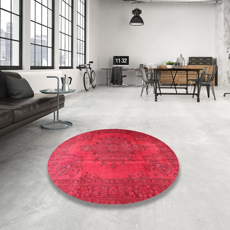 Tapis à motif oriental rose, Rond 5 pi