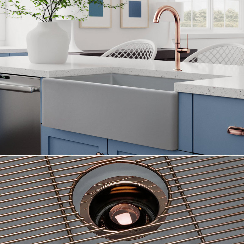 Luxury 33" L x 20" W Dual Mount Kitchen Sink with Basket Strainer, Polished Rose Gold Accessories