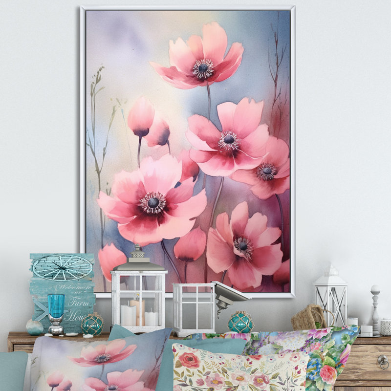 «Pink Blue Meadow» sur toile, H 20 po x l 12 po x P 1 po, Cadre flottant blanc