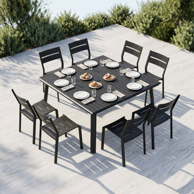 8 - Person Square Aluminum Outdoor Dining Set With Stackable Armless Chairs