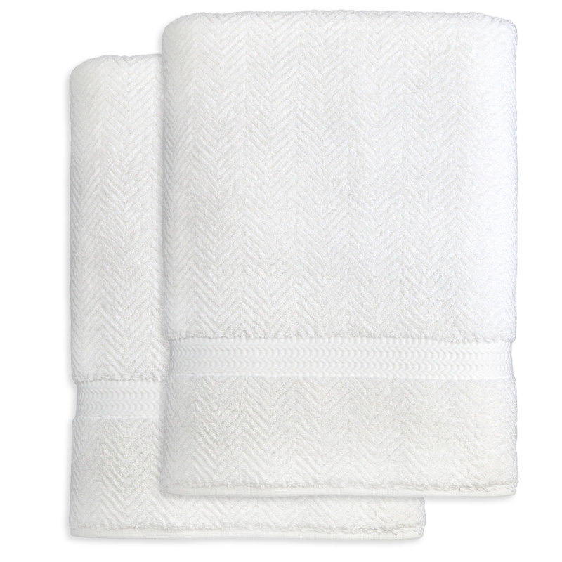 Drap de bain en coton Herringbone, Blanc