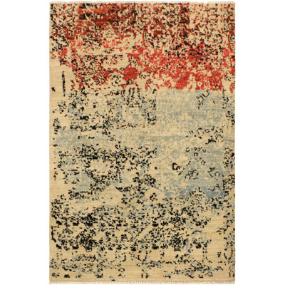 Tapis unique bleu / rouge 3 pi 10 po x 5 pi 11 po par Arshs Fine Rugs