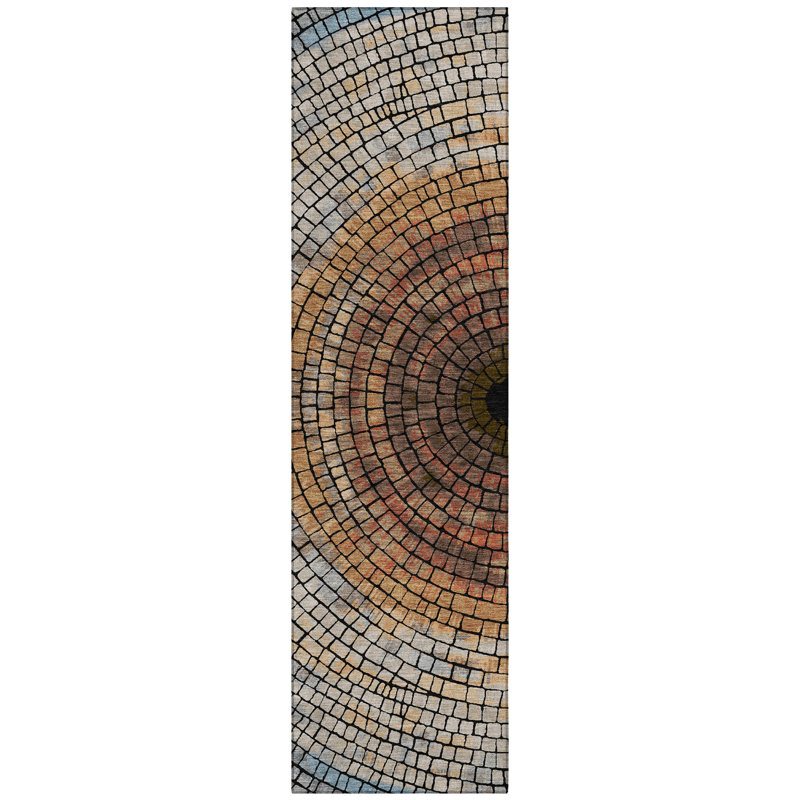 Machine Washable Indoor/Outdoor Chantille ACN2524 Geometric Rug, Runner 2'3" x 7'6", Copper