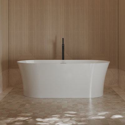 Baignoire de trempage autoportante blanche en acrylique 67 "x 31,5" avec trop-plein et bonde escamotable pour salle de bain MonBlari