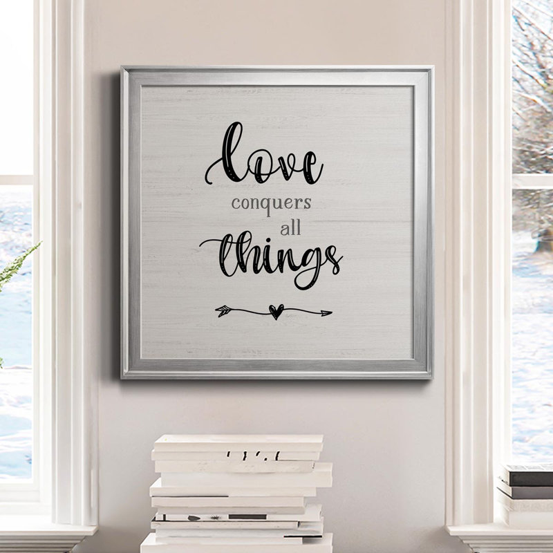 Love Conquers - Art textuel sur toile, H 22,5 po x l 22,5 po x P 1,5 po, Argent