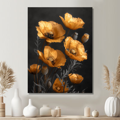 Or noir rétro Glamour Poppies - coquelicots, impression d'art mural
