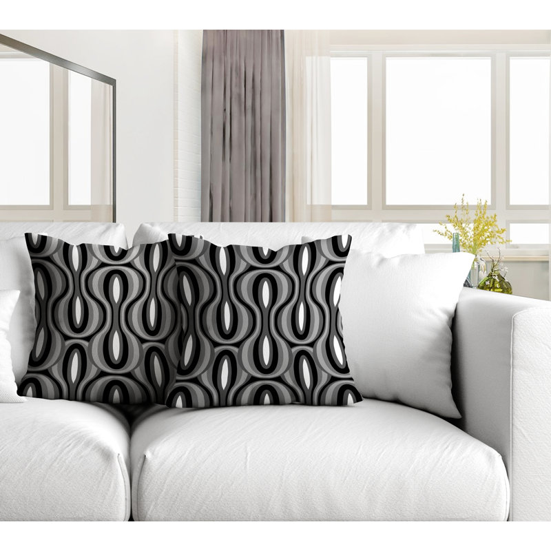 Coussin décoratif intérieur / extérieur Ikat, Noir, L 15 po x H 15 po