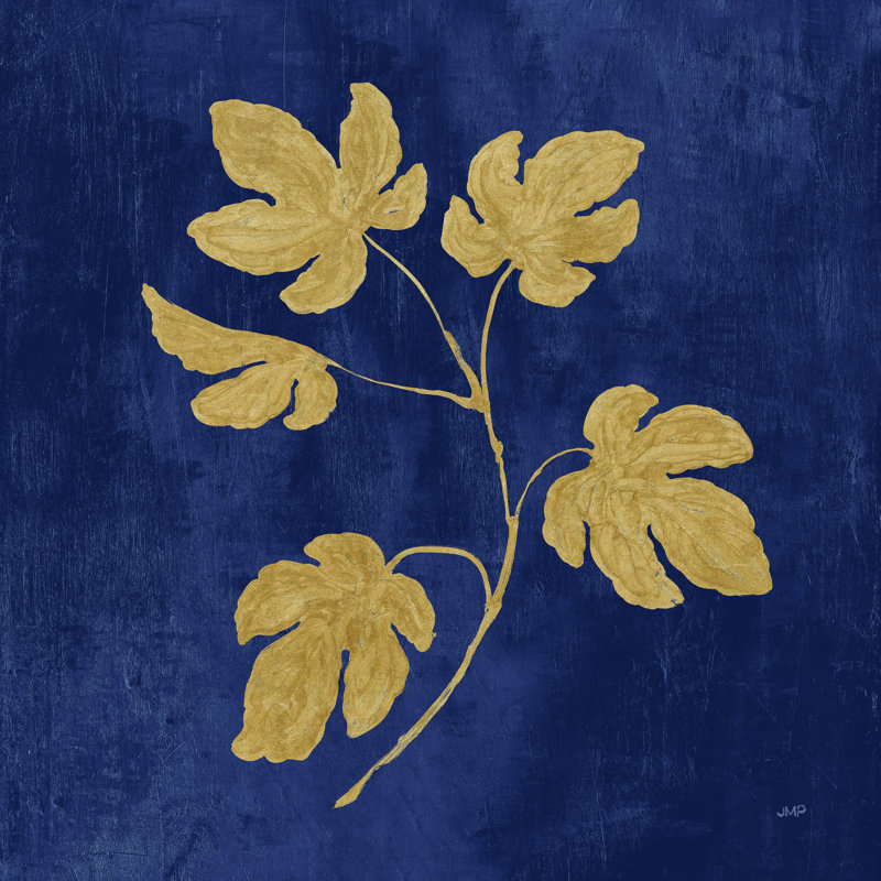 «Botanical Study III Gold Navy» par Julia Purinton - reproduction imprimée, H 36 po x l 36 po, Toile tendue
