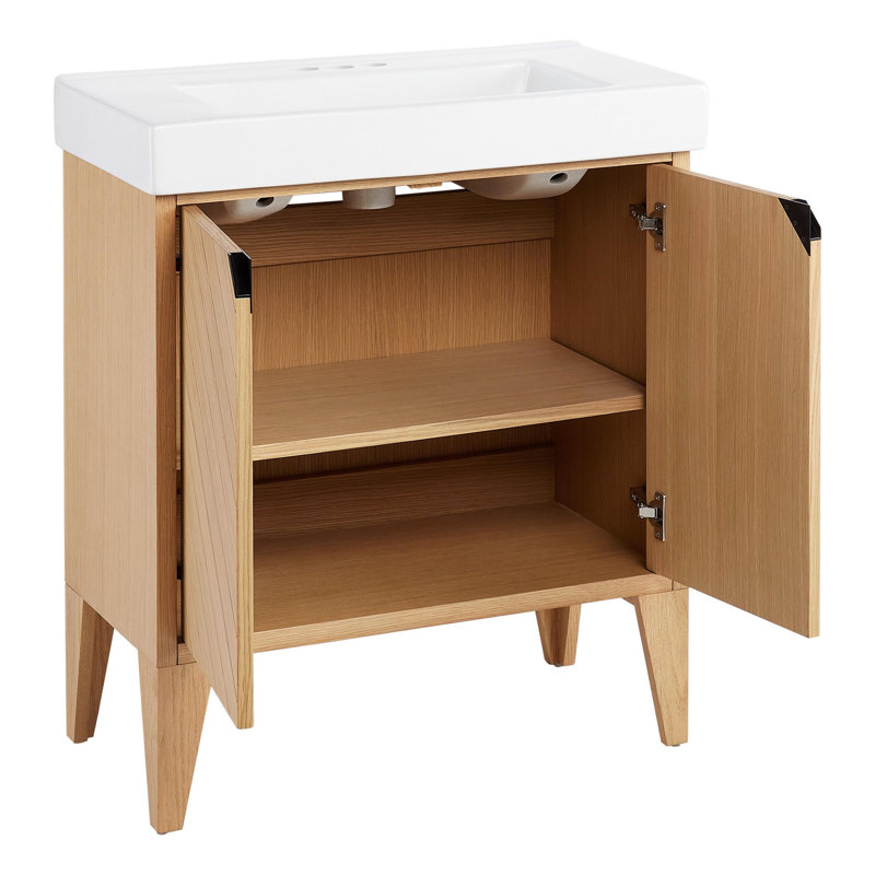 30" Fircrest Single Bathroom Vanity with Integral Sink, Sandy Oak