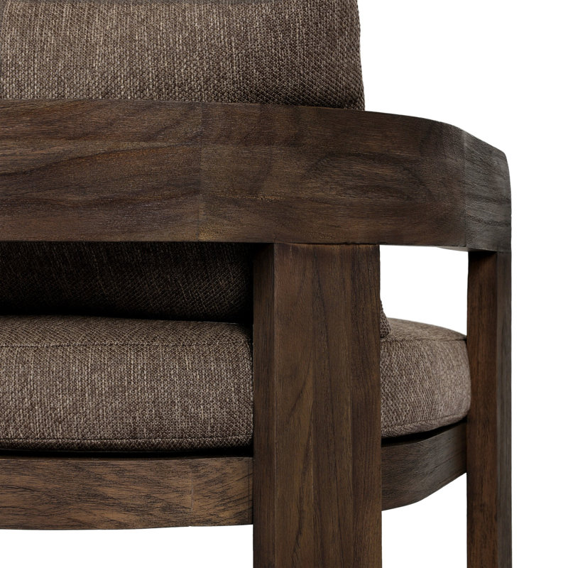 Jackson Teak Patio Dining Armchair with Cushion, Stained Saddle Brown Frame/Ellor Brown Cushion