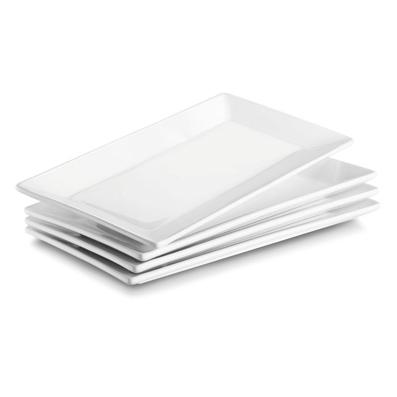 9.7" White Rectangular Ceramic Plates (Set of 4)