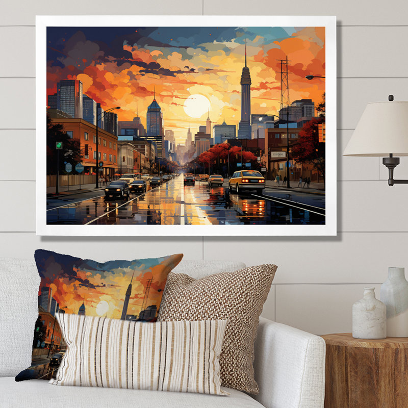 Atlanta Popart Landscape VI, reproduction d'art sur toile, Cadre photo blanc, H 34 po x l 44 po x P 1,5 po