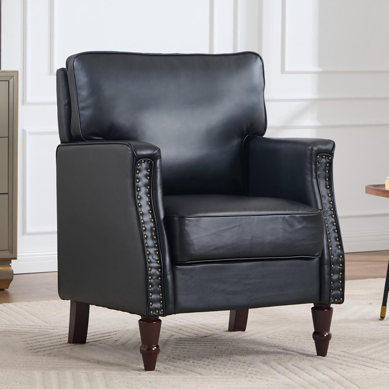 Chaise d'appoint avec accoudoir à garniture cloutée, Noir