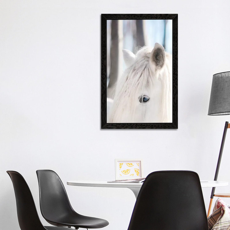 White Horse by Chelsea Victoria - Print on Canvas, 101.6 cm H x 66.04 cm W, Black Floater Framed