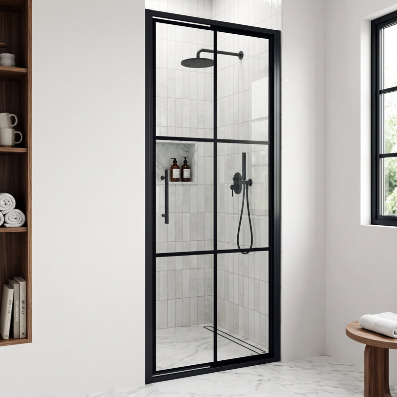 Astoria 32" W x 76" H Pivot Framed Shower Door with 5/16" Grid Clear Glass
