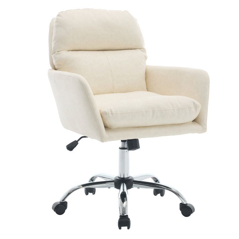 PU Leather Adjustable Office Chair with Black Base, White