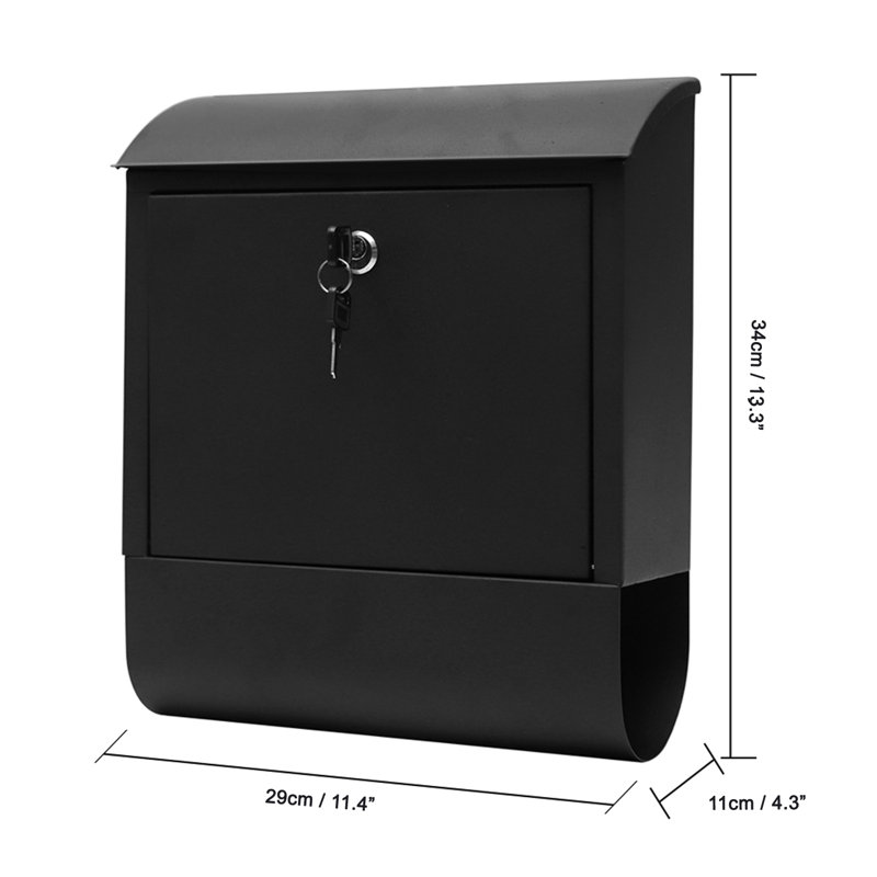 Contemporary Black Steel Wall Mounted Lockable Mailbox with Keys