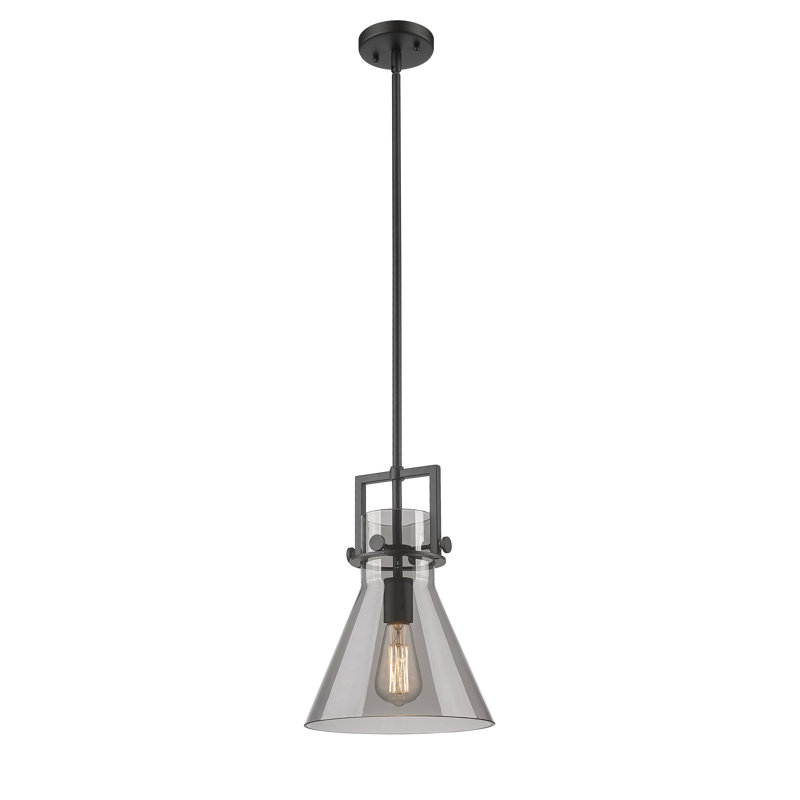 Luminaire suspendu avec tige 30 po Coterie, H 13,63 po x l 10 po x P 10 po, Plaqué couleur fumée, Noir mat