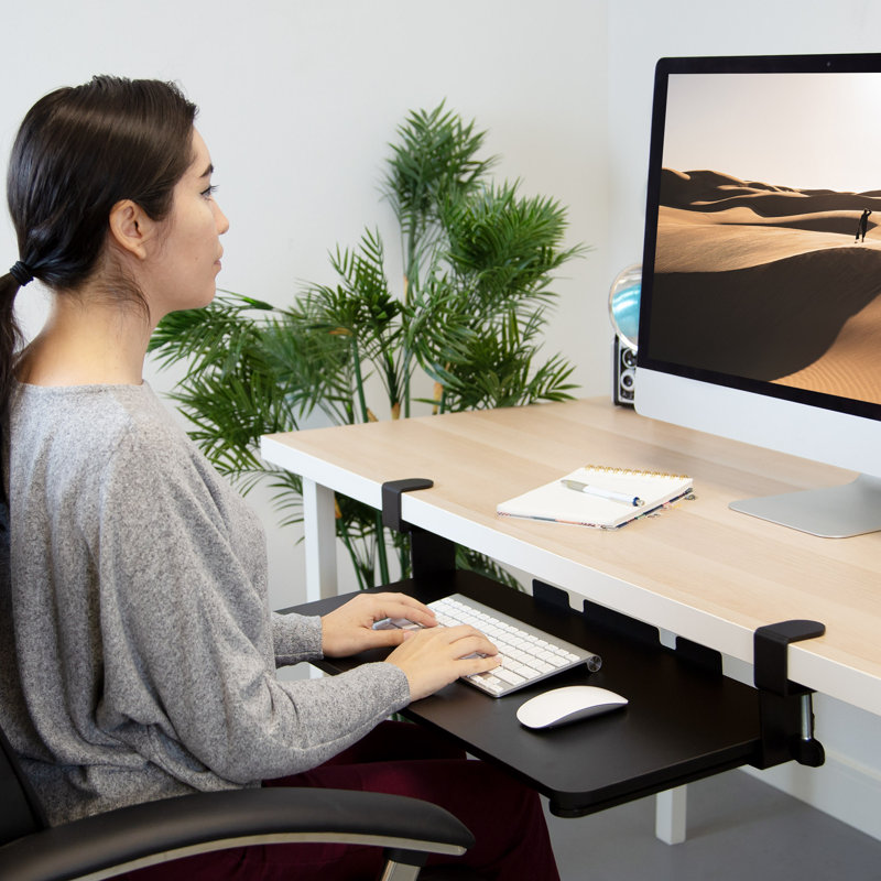 Mount-It! Ergonomic Sliding Under Desk Clamp Keyboard Tray and Mouse Platform, 26.4" x 11.8"