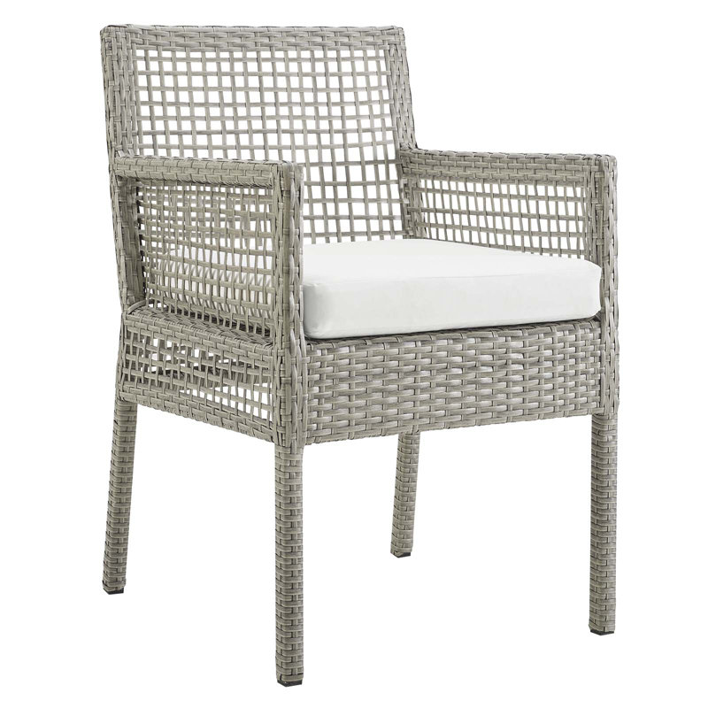 Gray Wicker Rattan Outdoor Dining Chairs with Cushions, Set of 4