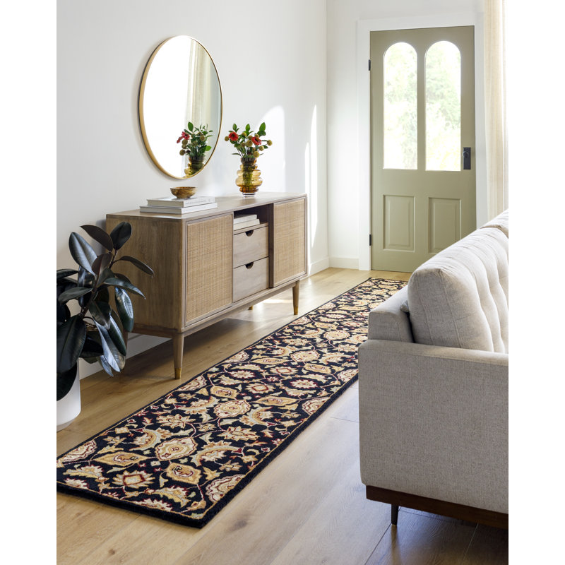 Oriental Handmade Tufted Wool Black/Camel/Beige/Brown Area Rug, Runner 2'3" x 12'