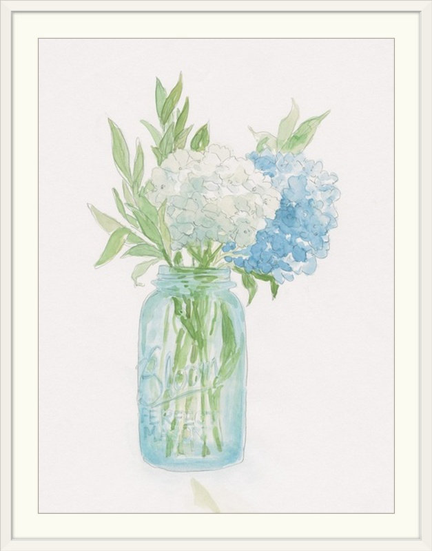 « happy hydrandea » par sarah zieve miller, reproduction d’art, H 36 po x l 27 po x P 1,5 po, Toile