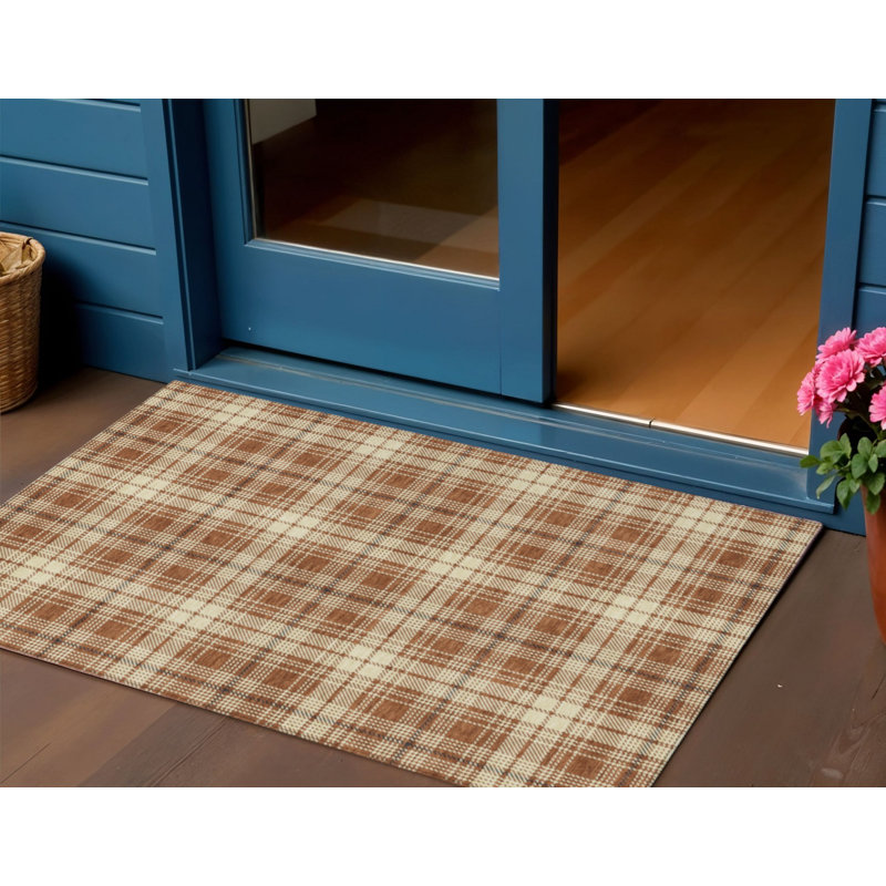 Tapis d'extérieur lavable à carreaux brun et noir 3 pi x 5 pi