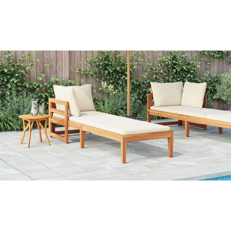 Beige 80.8" Long Acacia Single chaise with Cushions