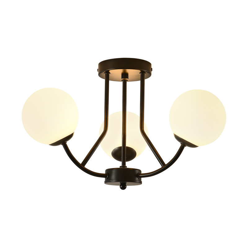 3-light Modern Sputnik Globe Semi Flush Mount, Black