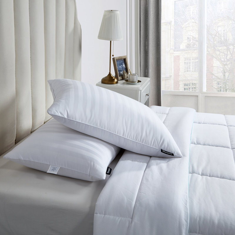 White Damask Stripe Down Alternative Bed Pillow Set
